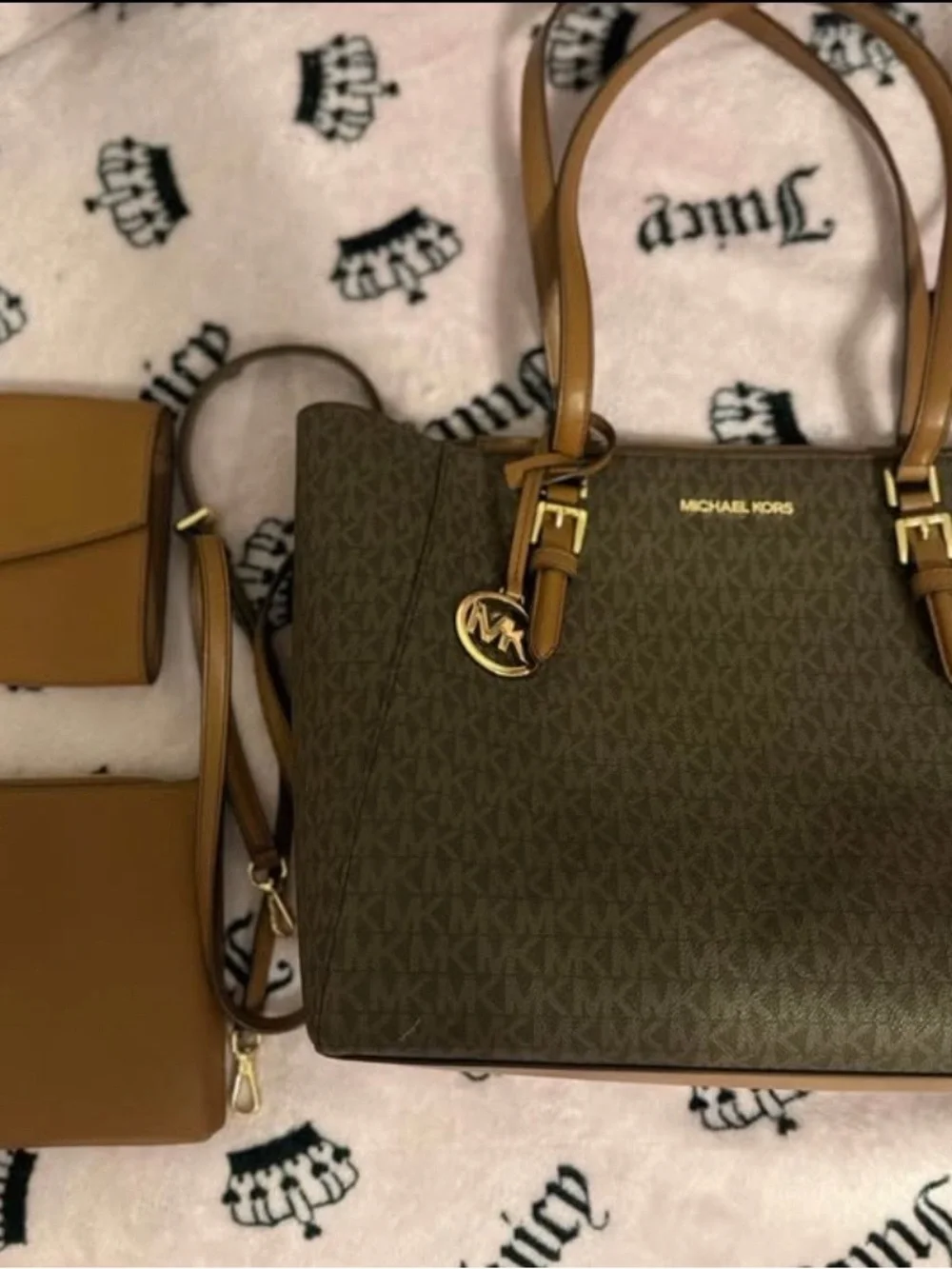 Michael Kors Brown Monogram Tote with Tan Strap